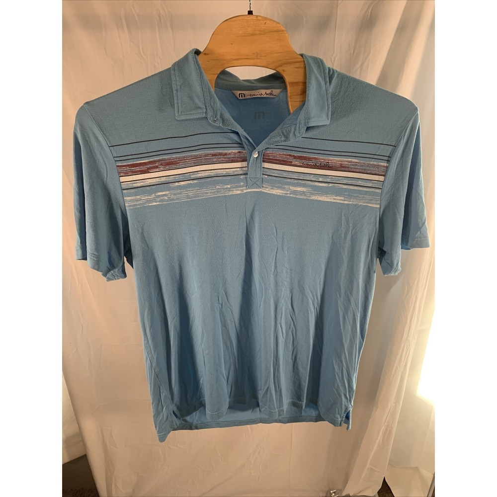 Mens 2XL Travis Mathew Polo Light Blue Red and White striped super soft